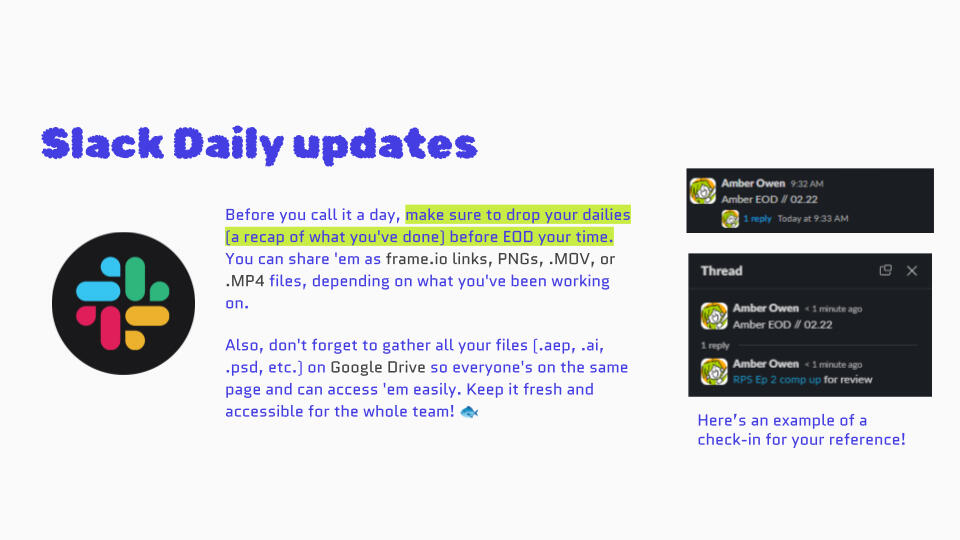 Slack Dailies system (Cartuna Onboarding Deck)